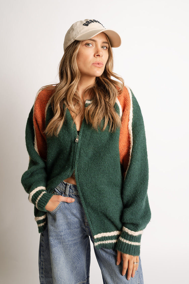 GO GETTER CARDIGAN-DEEP GREEN